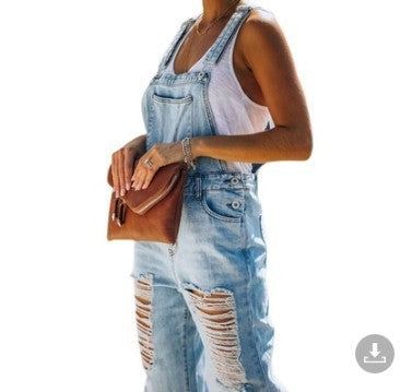 Women's Denim Ordinary Mid-rise  Overalls Blue Jeans