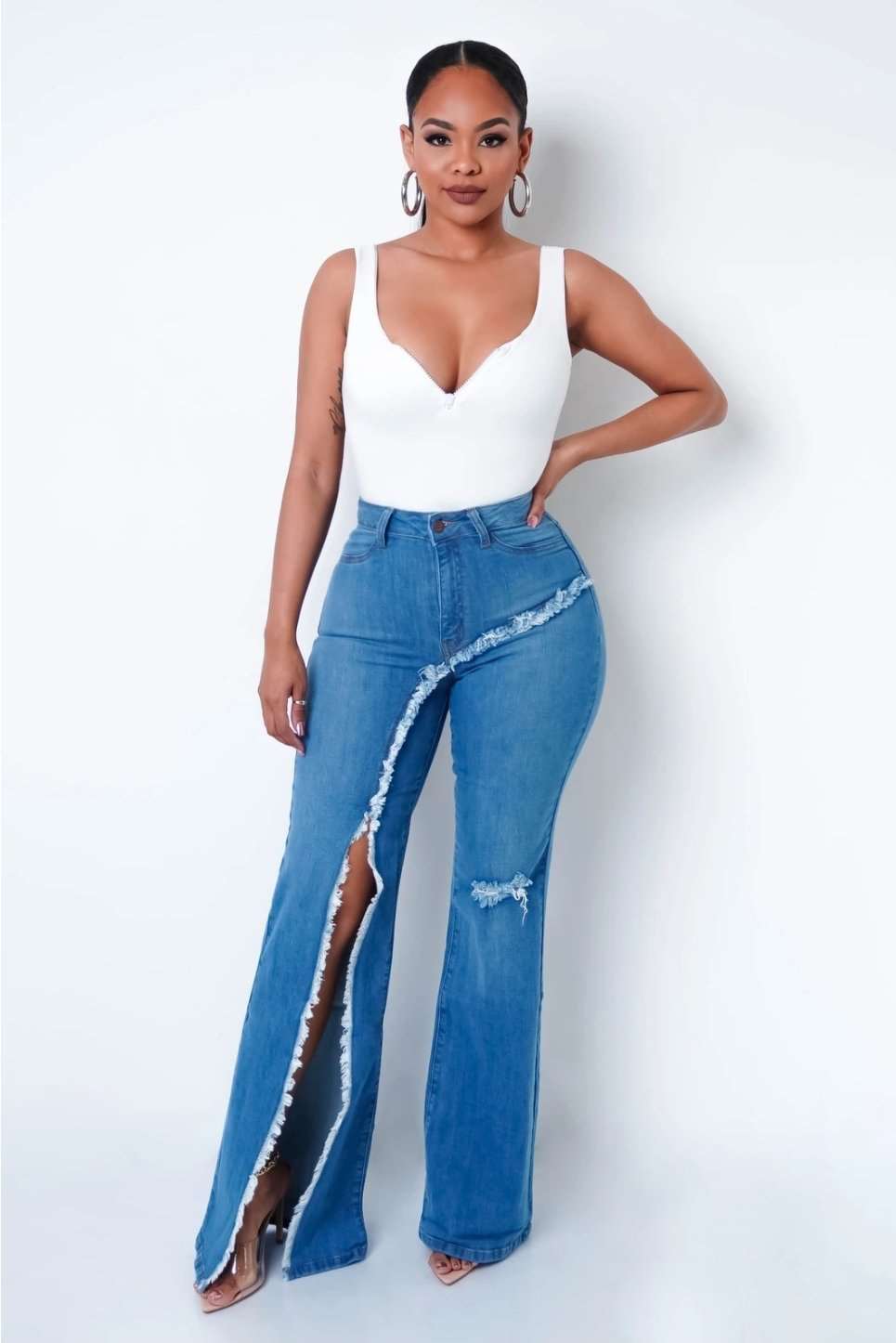 New style elastic ripped flared pants jeans women - Its That Girls Boutique