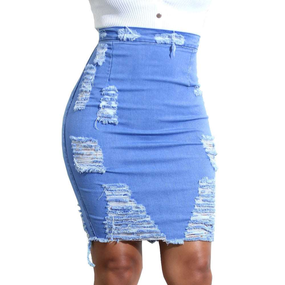 Hole bag hip skirt denim skirt - Its That Girls Boutique