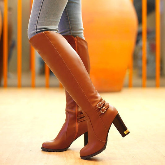 Women's Thick Heel Leather Boots  Boots