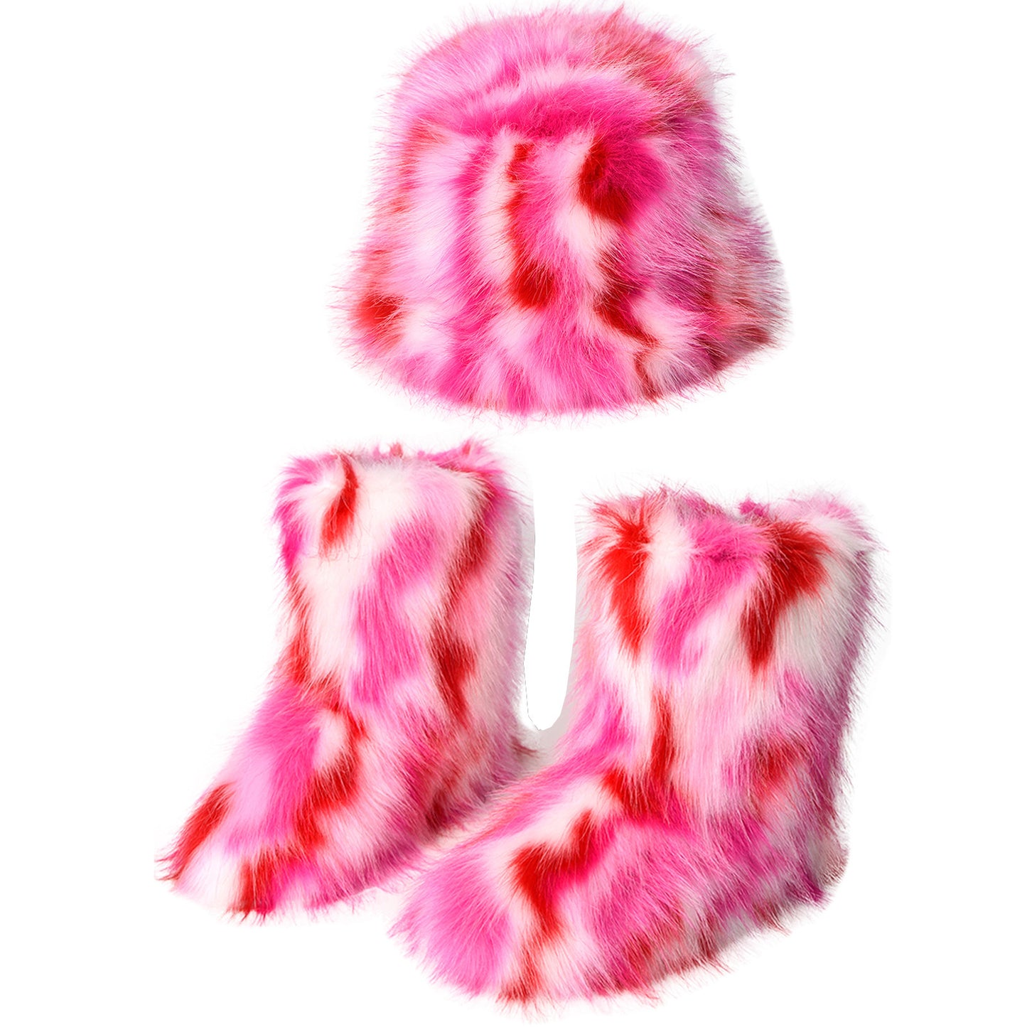 Warm Plush Boots with Color Fur Bucket Hat