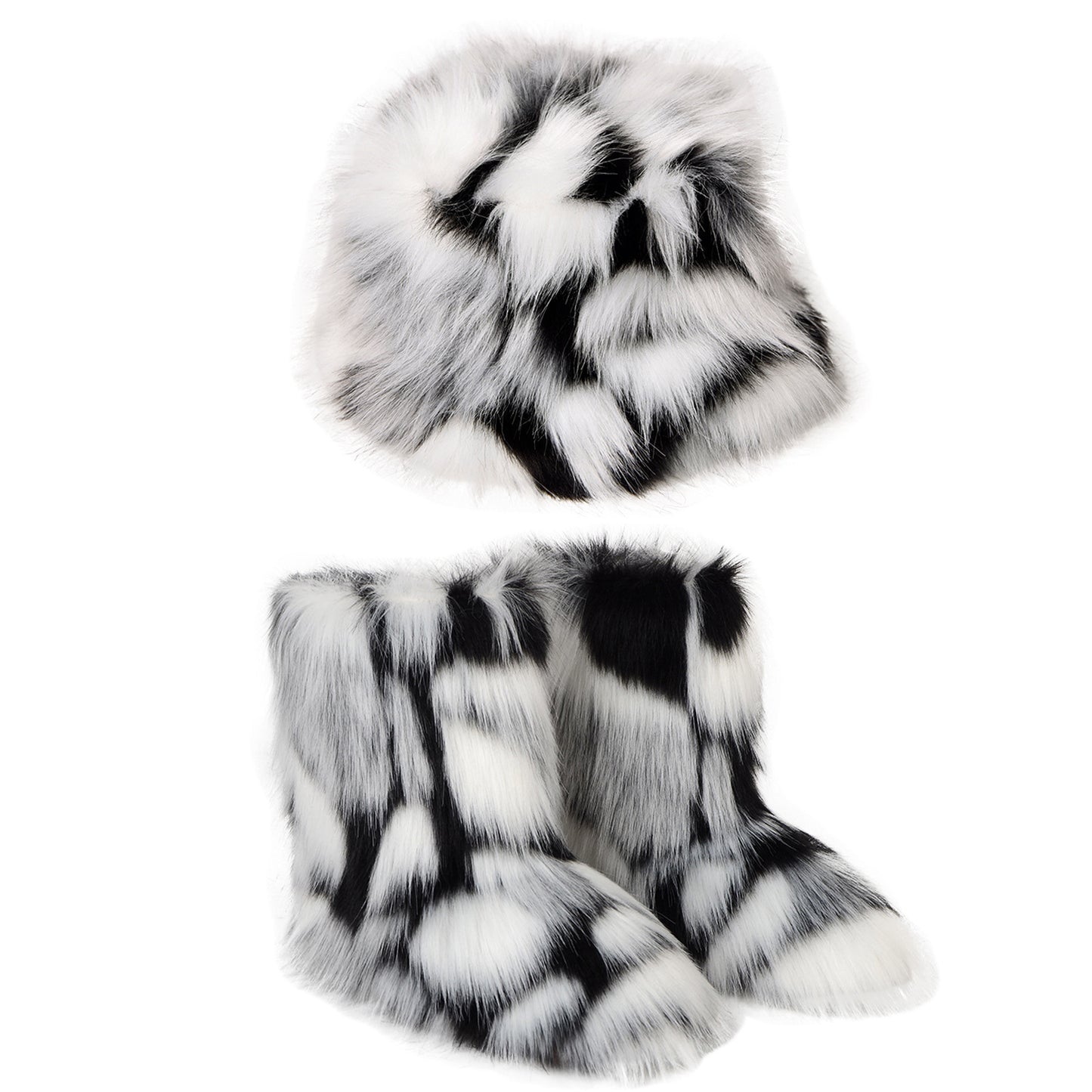 Warm Plush Boots with Color Fur Bucket Hat