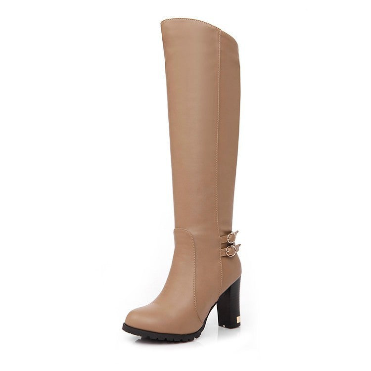 Botas de piel con tacón grueso para mujer Botas