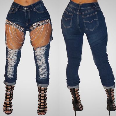 Women Ripped Chain Jeans - Its That Girls Boutique