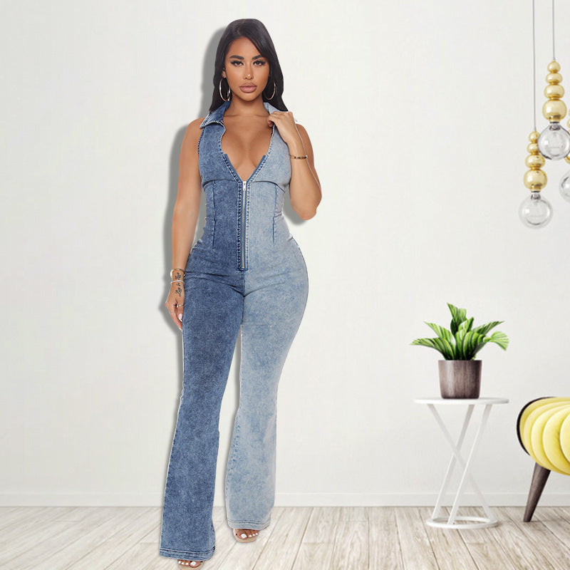 Women's Fashionable Denim Jumpsuit With New Washing Technology