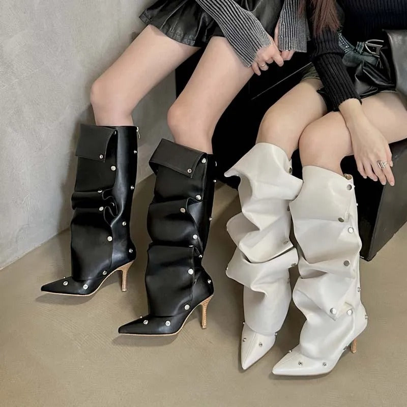 Women's Fashion Buckle  Stiletto Heel - Slouch Style Boots