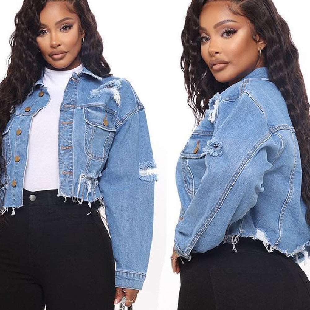 Ripped Burr Denim Short Coat - Its That Girls Boutique