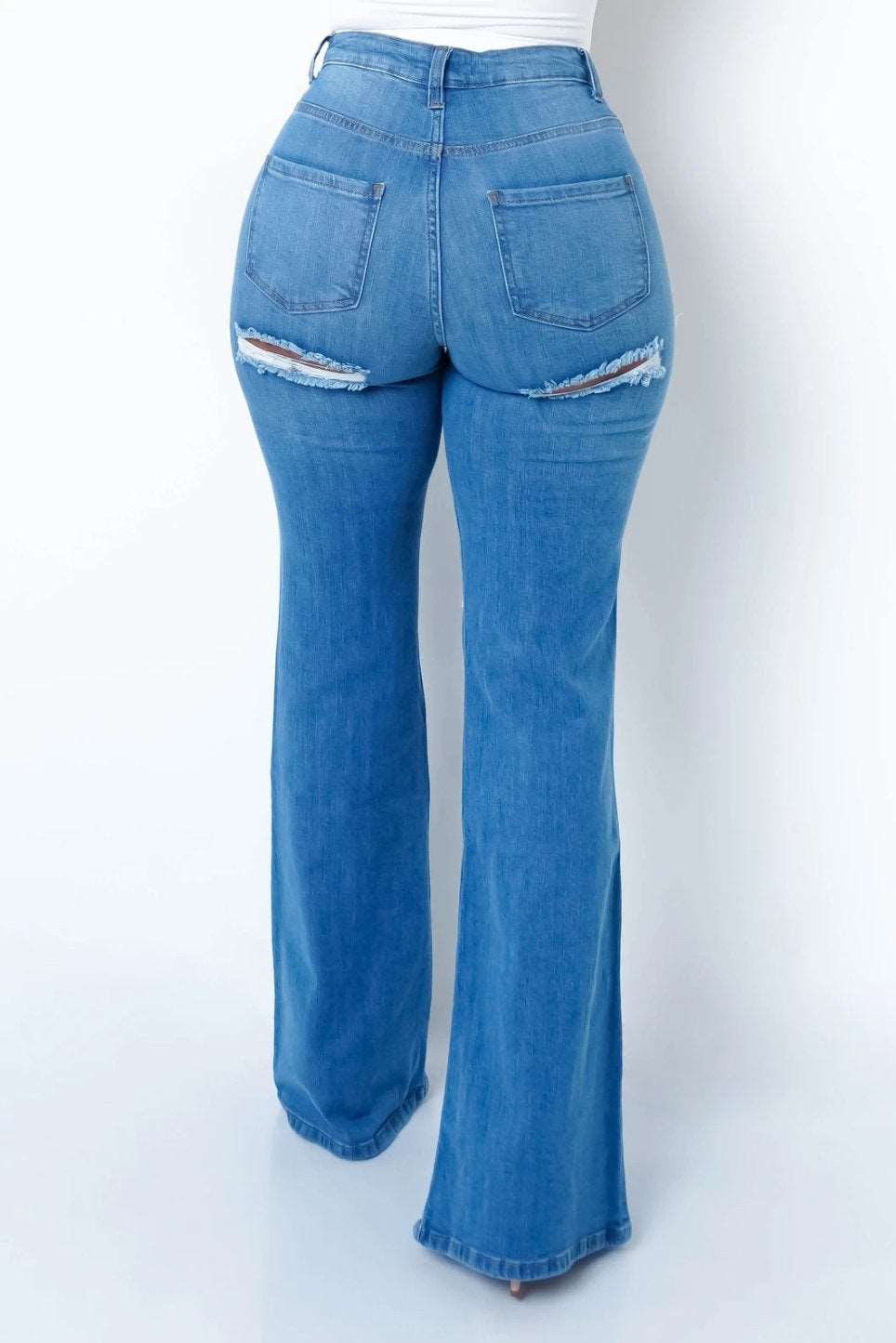 New style elastic ripped flared pants jeans women - Its That Girls Boutique