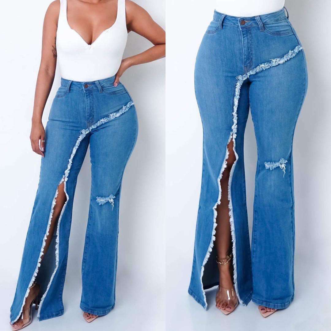 New style elastic ripped flared pants jeans women - Its That Girls Boutique