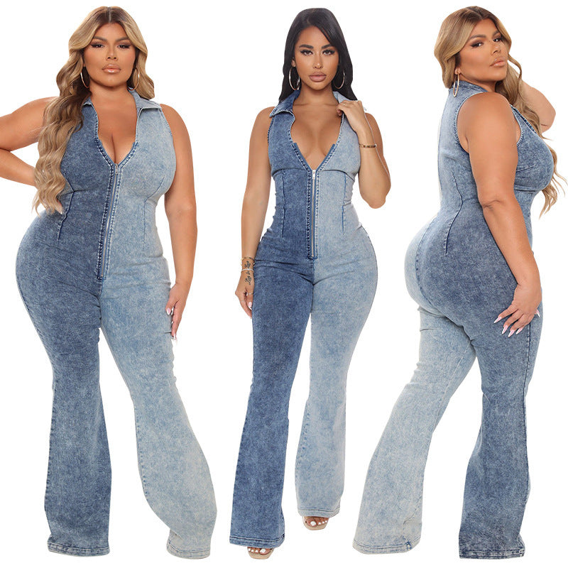 Women's Fashionable Denim Jumpsuit With New Washing Technology