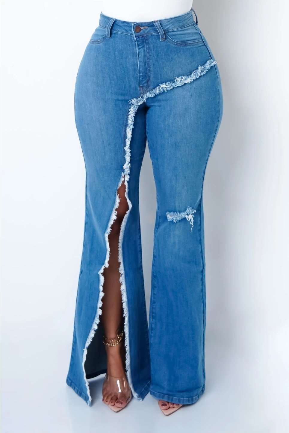 New style elastic ripped flared pants jeans women - Its That Girls Boutique