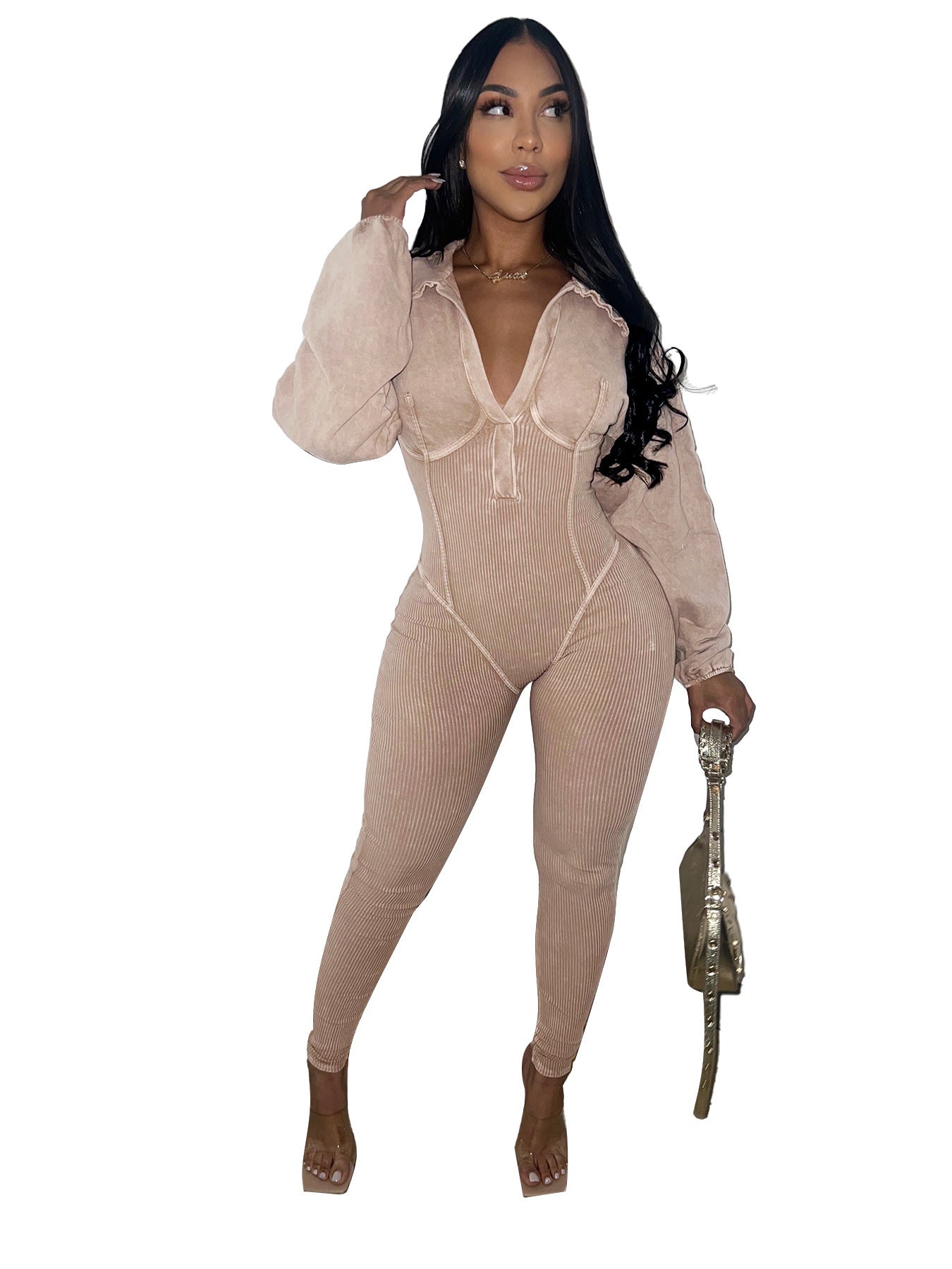 Women's Versatile Washed  Long Sleeve Jumpsuit