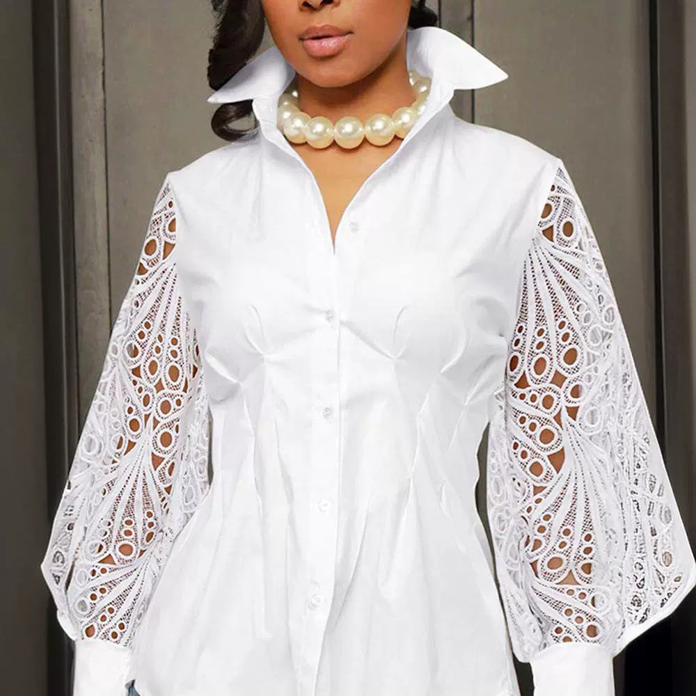 Women's  Eyelet Sleeve High Collar Blouse