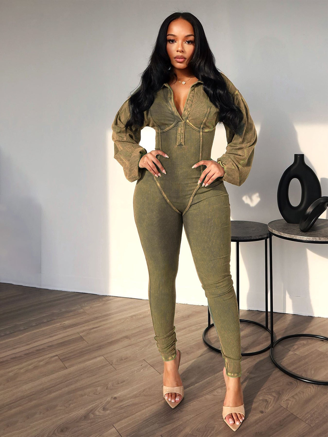 Women's Versatile Washed  Long Sleeve Jumpsuit