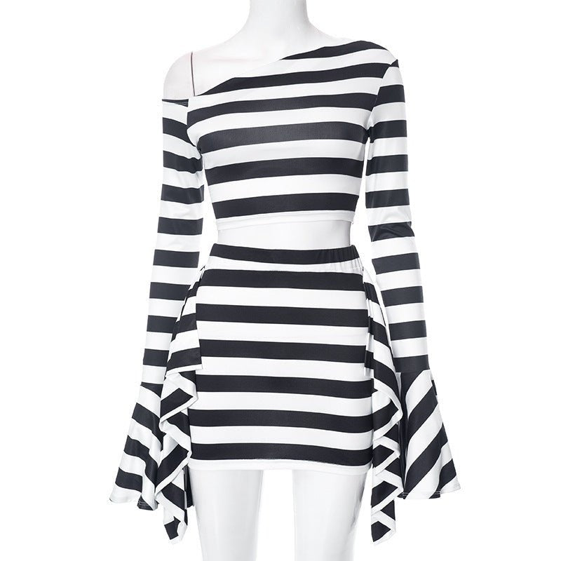 Black & White Striped Long Sleeve Top & Skirt Set - Its That Girls Boutique