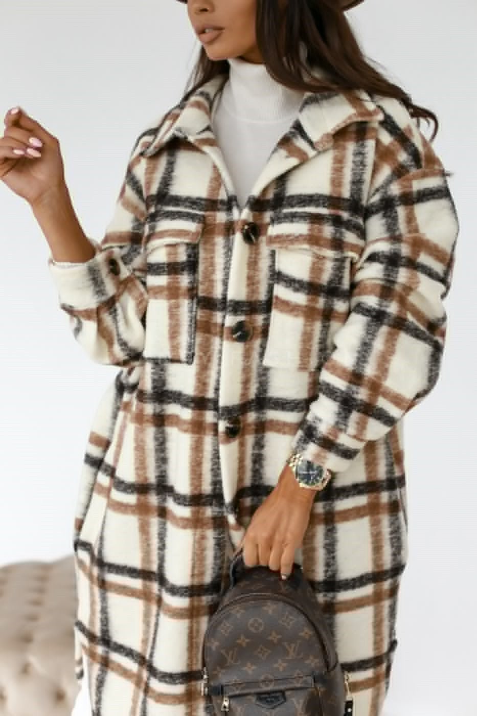 Casual Warm Plaid Long Woolen Coat with Buttons - Its That Girls Boutique