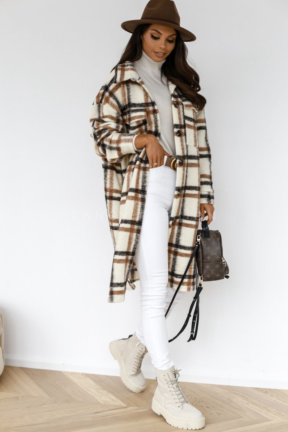 Casual Warm Plaid Long Woolen Coat with Buttons - Its That Girls Boutique