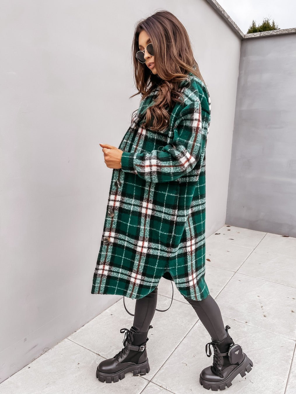 Casual Warm Plaid Long Woolen Coat with Buttons - Its That Girls Boutique