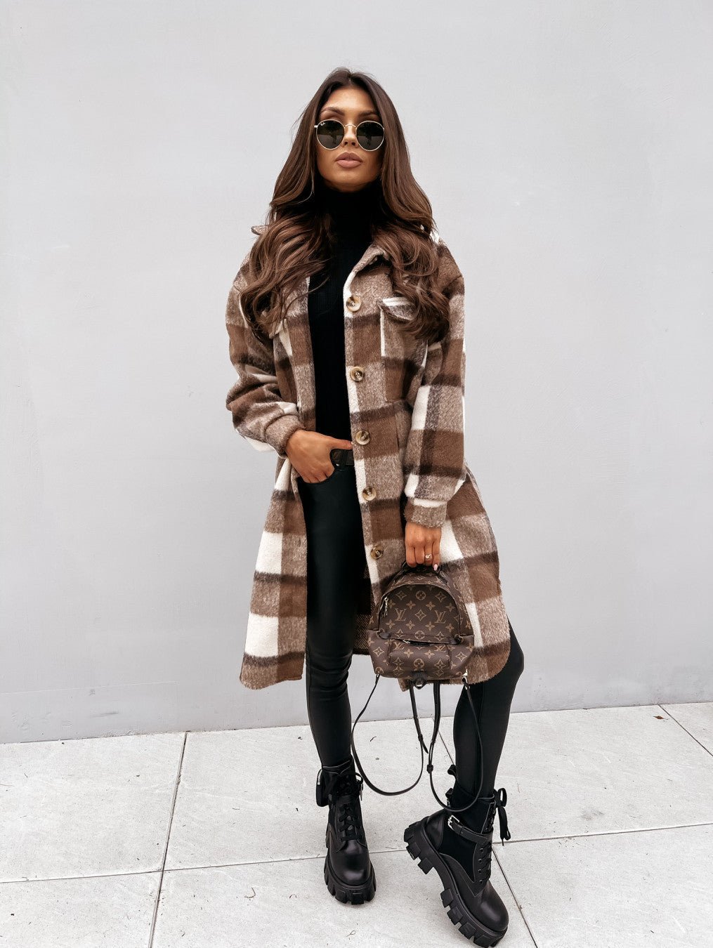 Casual Warm Plaid Long Woolen Coat with Buttons - Its That Girls Boutique