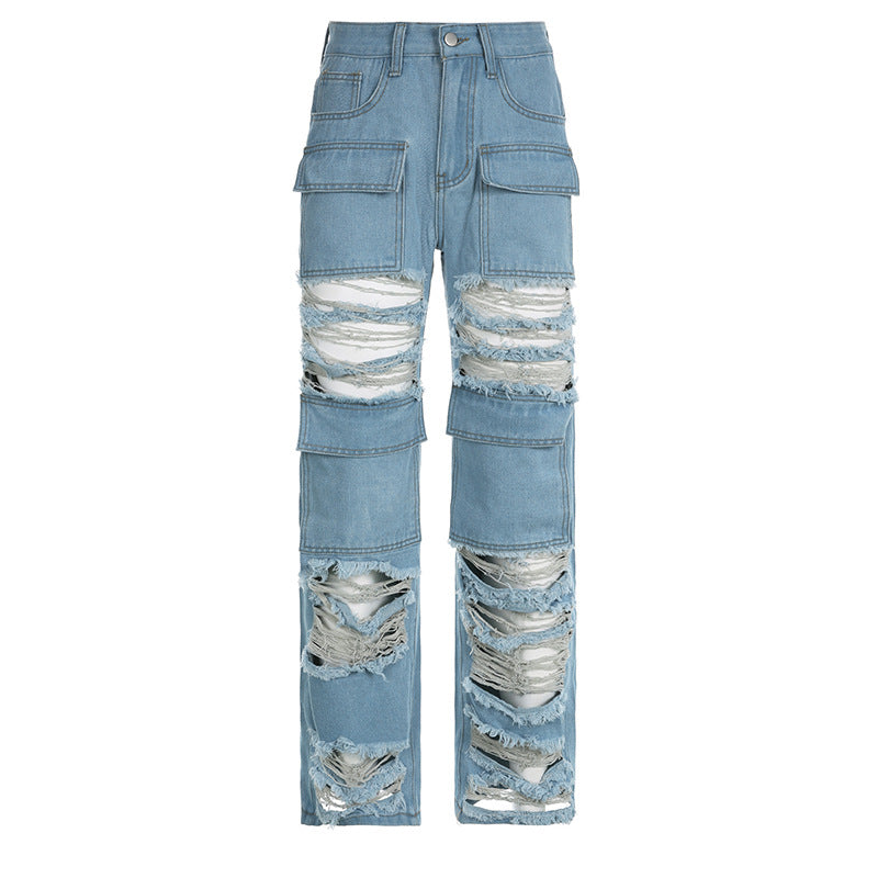 Women's High Waist Zipper Straight Ripped Jeans - Its That Girls Boutique