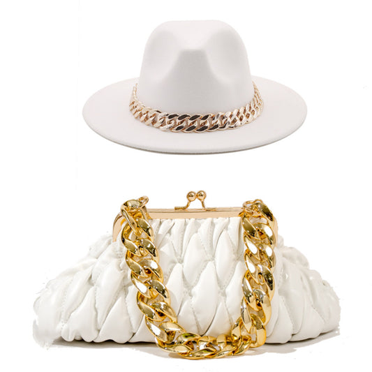 Unisex Fedora (Big Brim Hat) & Chain Bag Set