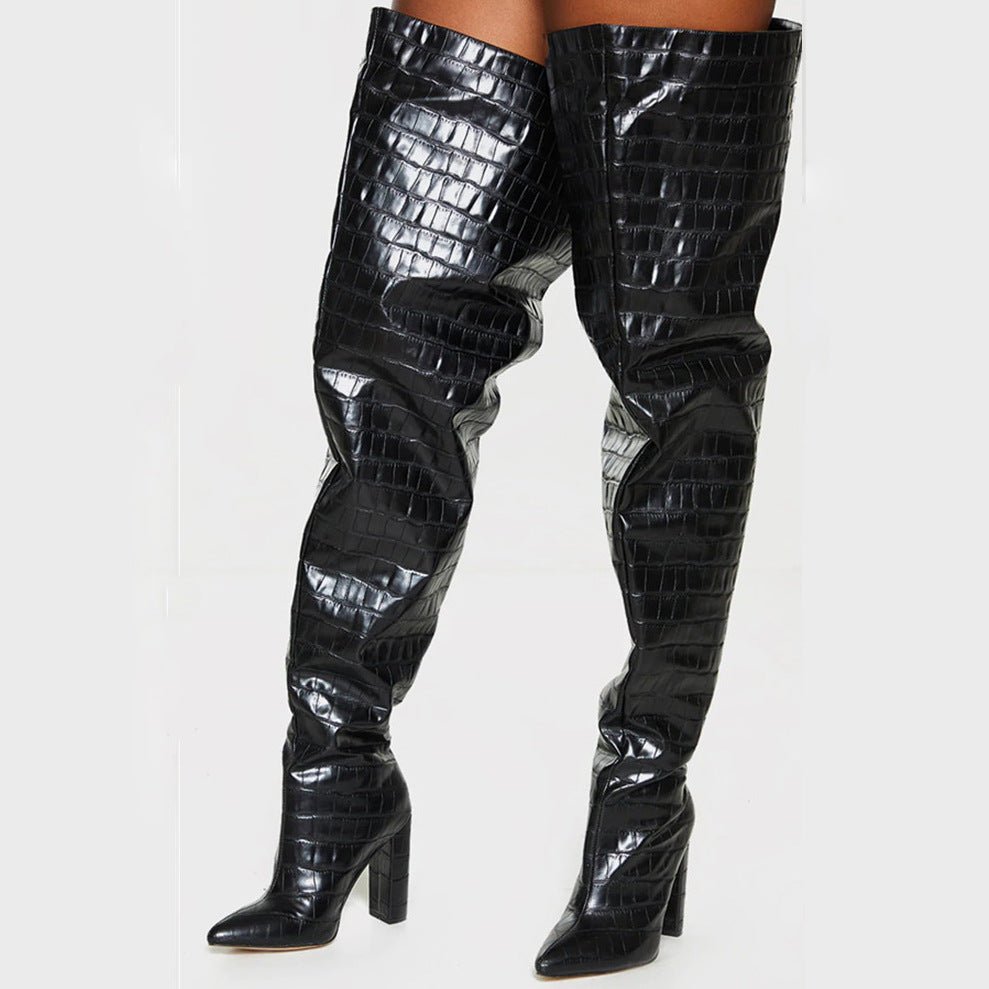 Chunky Heel Crocodile Pattern Fashion Women's Boots Over - the - knee Boots - Its That Girls Boutique