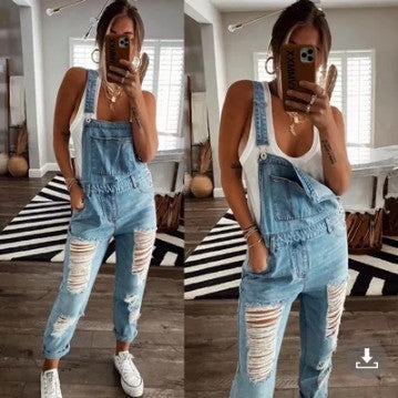 Women's Denim Ordinary Mid-rise  Overalls Blue Jeans