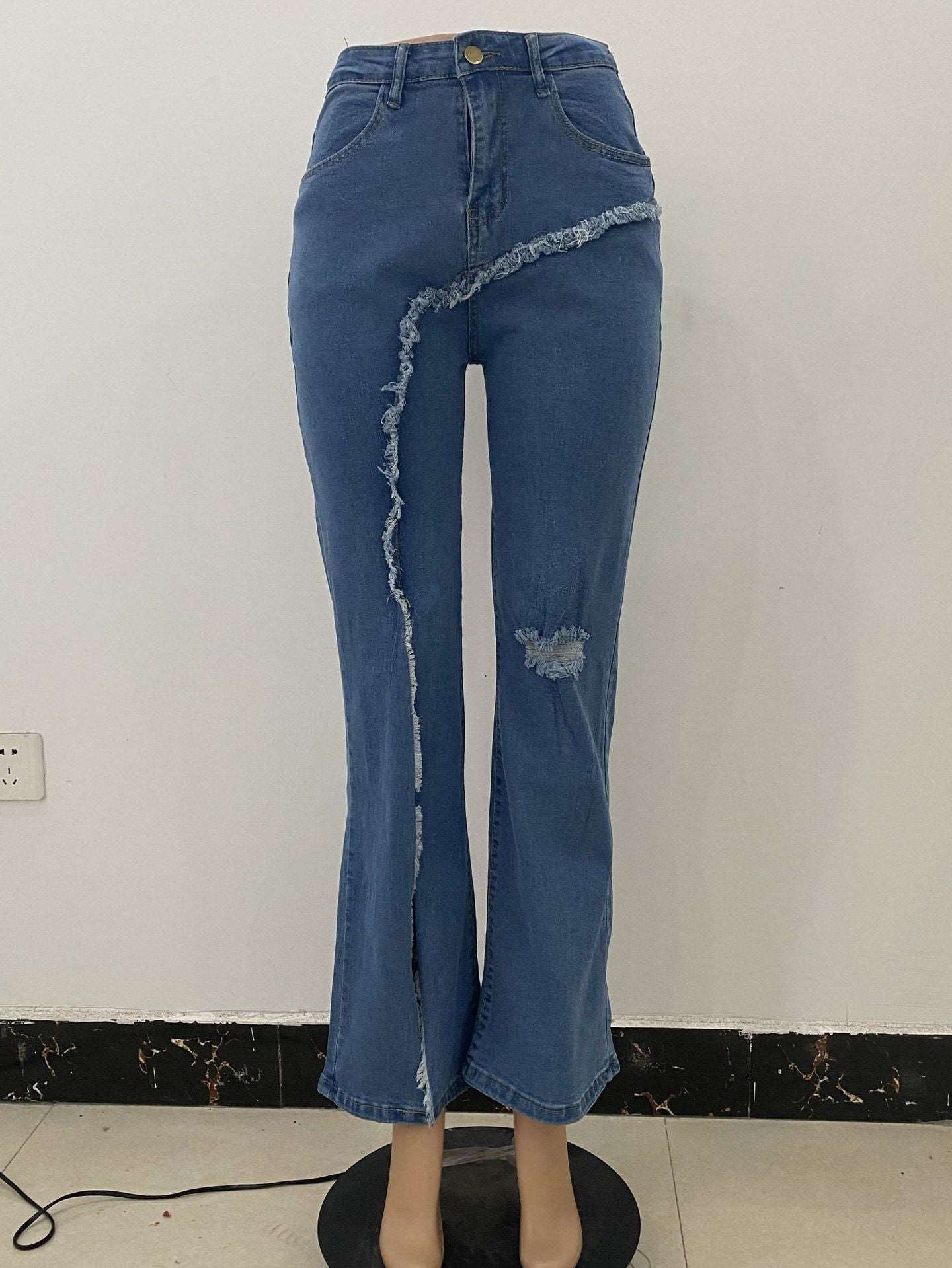 New style elastic ripped flared pants jeans women - Its That Girls Boutique