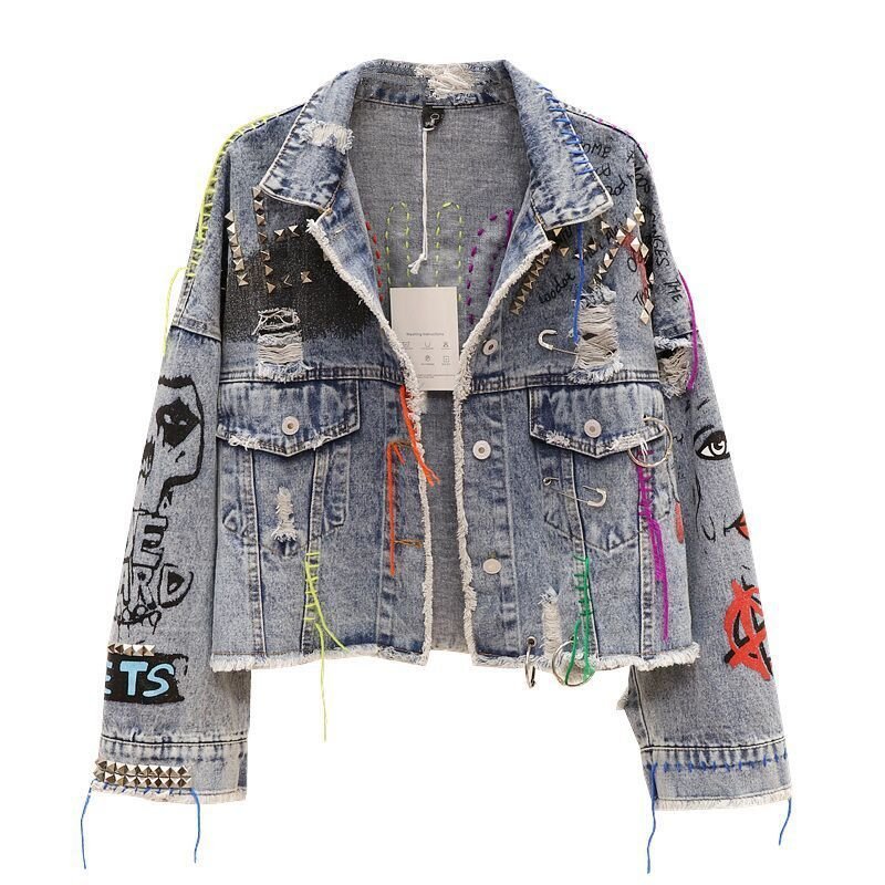 Denim Jacket Women's Personality Short Cut Rivet Jacket Fringed - Its That Girls Boutique