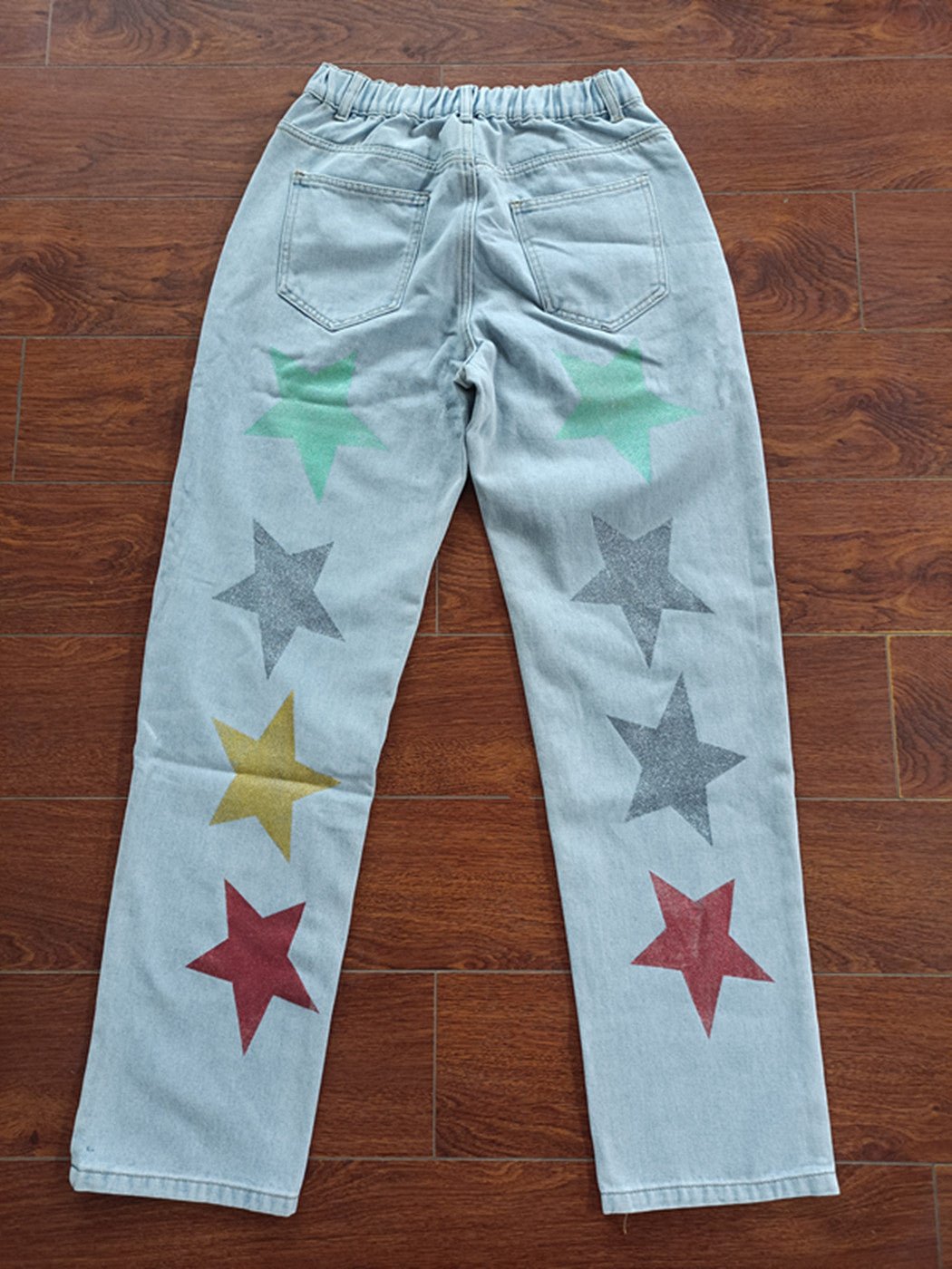 Denim Trousers Sequined Printed Ripped Five - pointed Star Jeans - Its That Girls Boutique