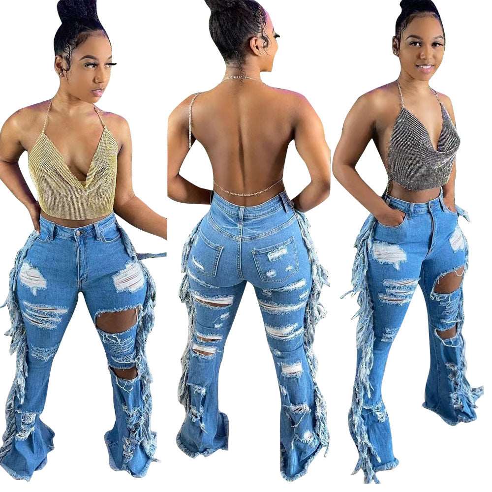 Distressed Washed Tassel Jeans * Up to 3XL - Its That Girls Boutique