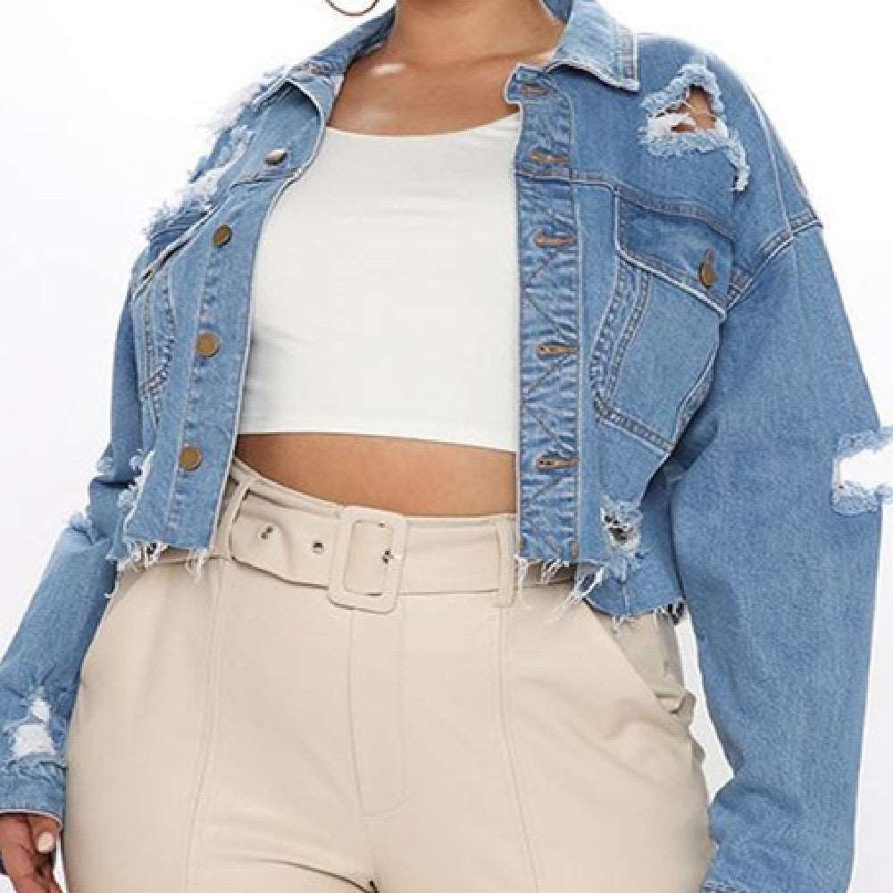 Ripped Burr Denim Short Coat - Its That Girls Boutique