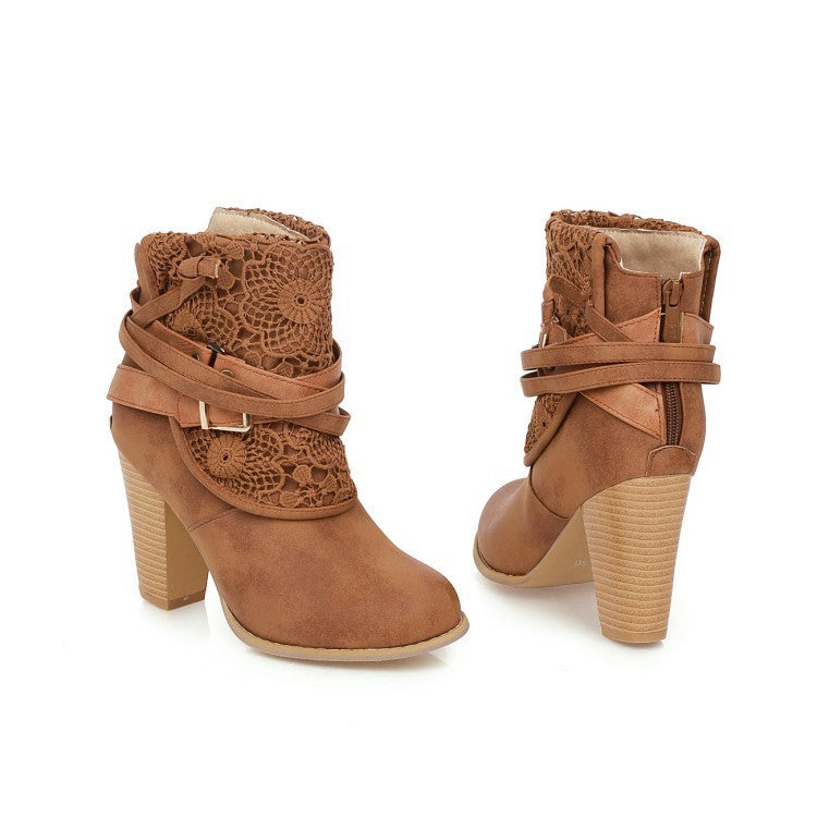 New Style All-match Casual Belt Decoration Thick Heel High Heel Large Size Short Tube Female Boots