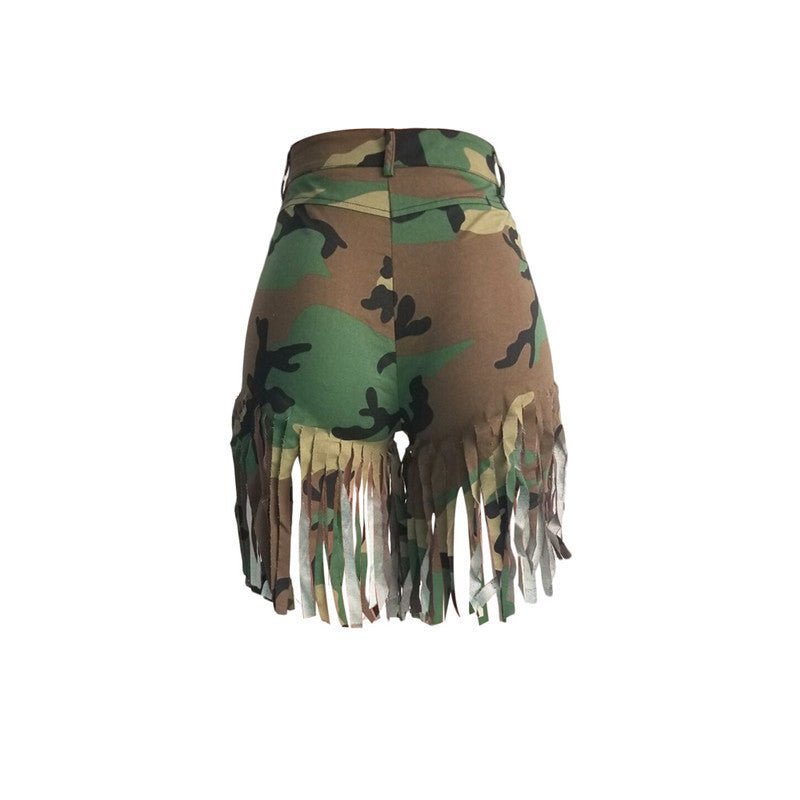 Fringed Brushed Camouflage Print Shorts Women's Casual Straight - leg Pants - Its That Girls Boutique