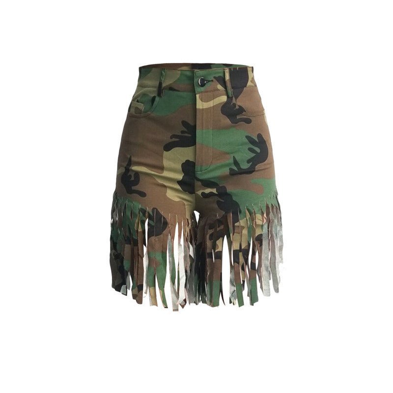 Fringed Brushed Camouflage Print Shorts Women's Casual Straight - leg Pants - Its That Girls Boutique