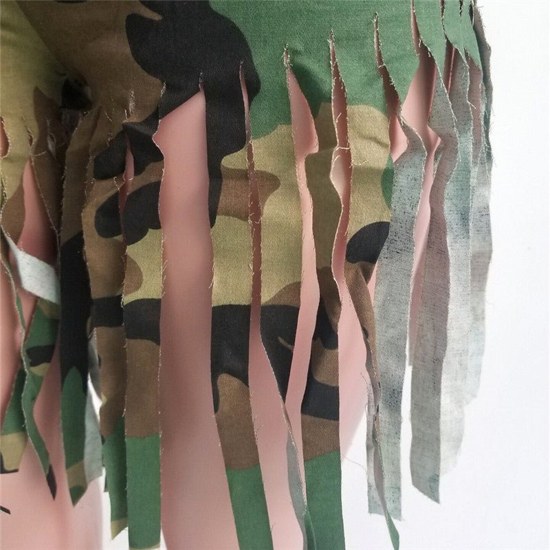 Fringed Brushed Camouflage Print Shorts Women's Casual Straight - leg Pants - Its That Girls Boutique