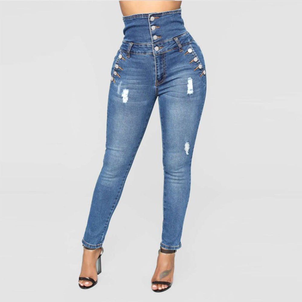 High stretch waist skinny denim long pencil pants plus size women's jeans - Its That Girls Boutique