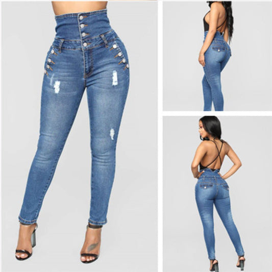 High stretch waist skinny denim long pencil pants plus size women's jeans - Its That Girls Boutique