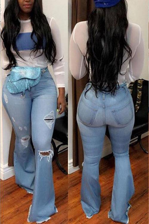 High - Waisted Retro Stretch Hip - Lifting Ripped Wide - Leg Flared Jeans - Its That Girls Boutique