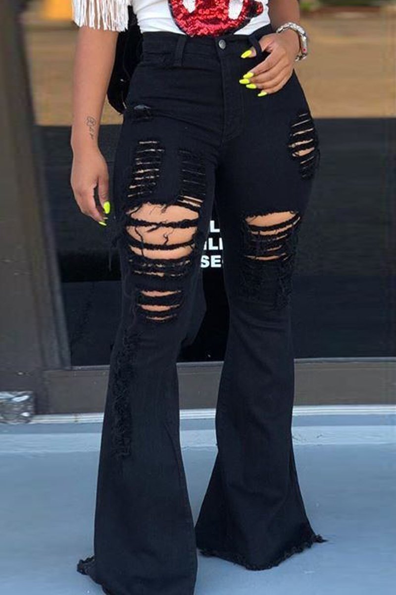 High - Waisted Retro Stretch Hip - Lifting Ripped Wide - Leg Flared Jeans - Its That Girls Boutique