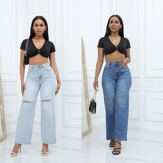 Knee Ripped Wide - leg Jeans Women - Its That Girls Boutique