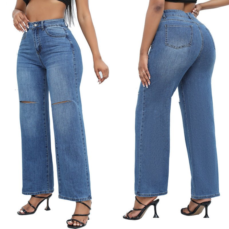 Knee Ripped Wide - leg Jeans Women - Its That Girls Boutique