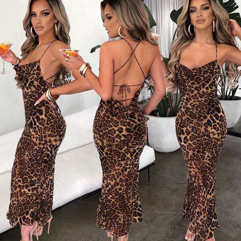 Leopard Print Backless Lace - up MIDI Dress - Its That Girls Boutique