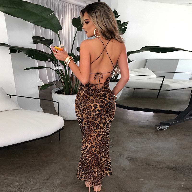 Leopard Print Backless Lace - up MIDI Dress - Its That Girls Boutique