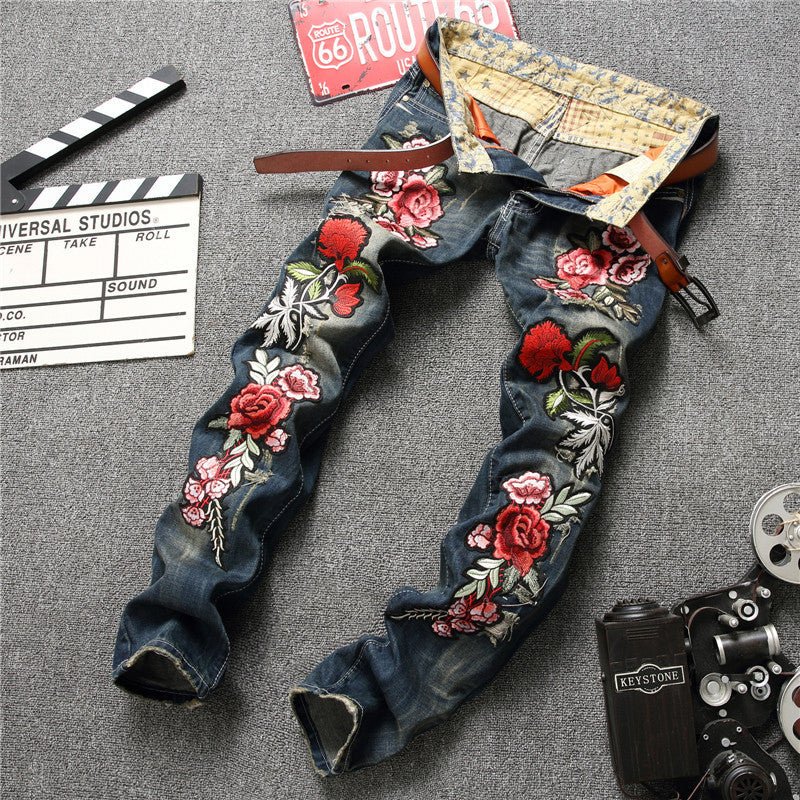 Men's Embroidered Rose Denim - Its That Girls Boutique