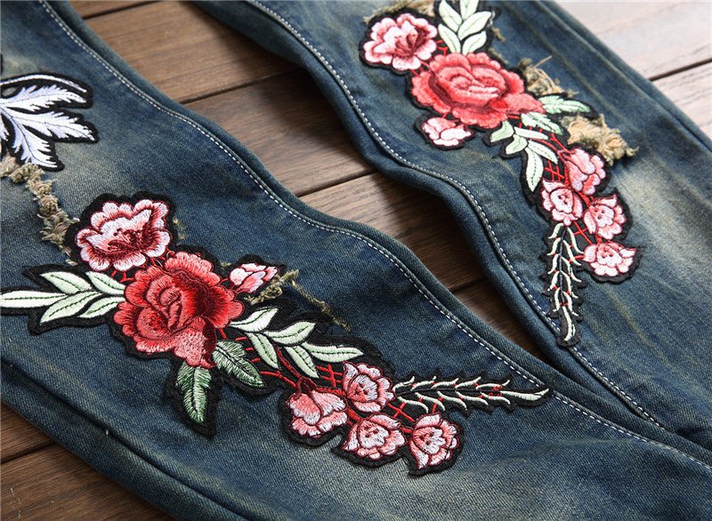 Men's Embroidered Rose Denim - Its That Girls Boutique