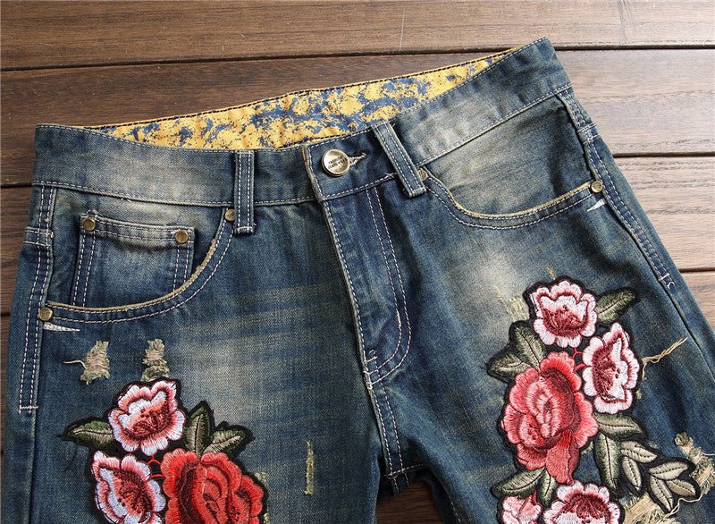 Men's Embroidered Rose Denim - Its That Girls Boutique