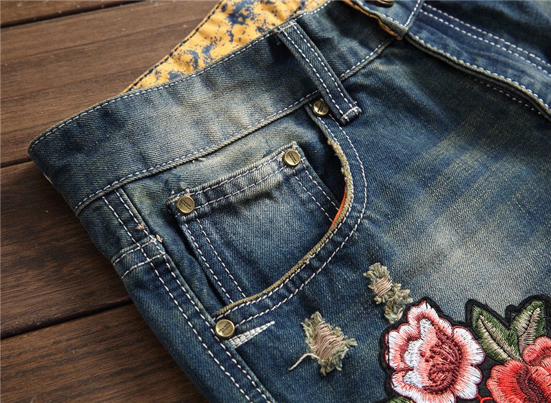 Men's Embroidered Rose Denim - Its That Girls Boutique