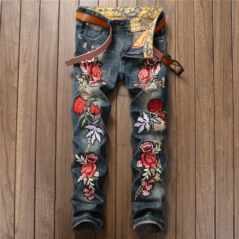 Men's Embroidered Rose Denim - Its That Girls Boutique