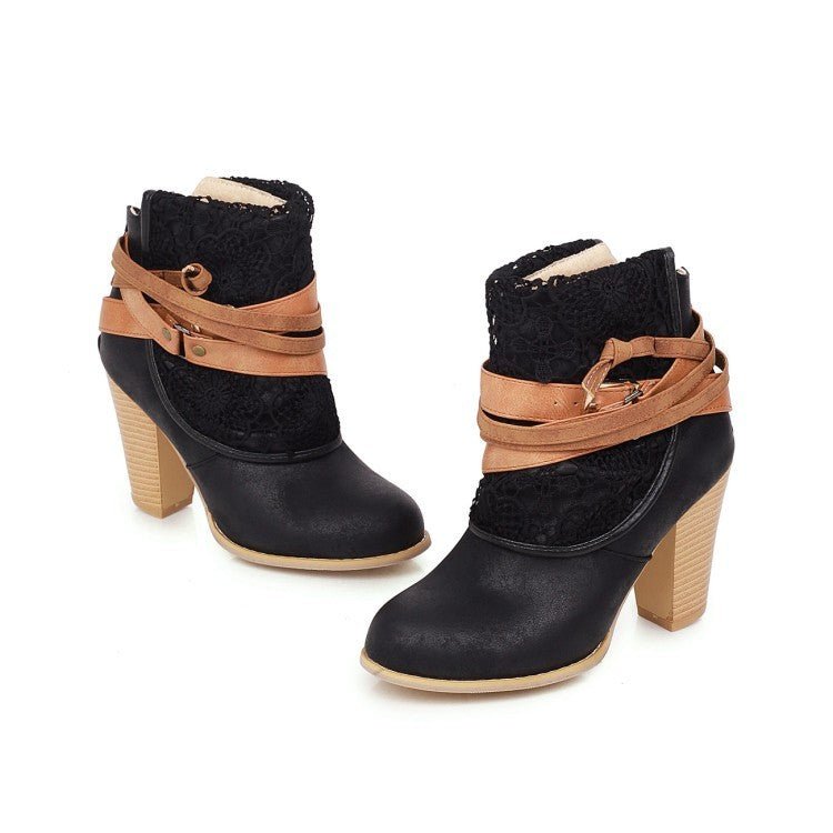 New Style All - match Casual Belt Decoration Thick Heel High Heel Large Size Short Tube Female Boots - Its That Girls Boutique